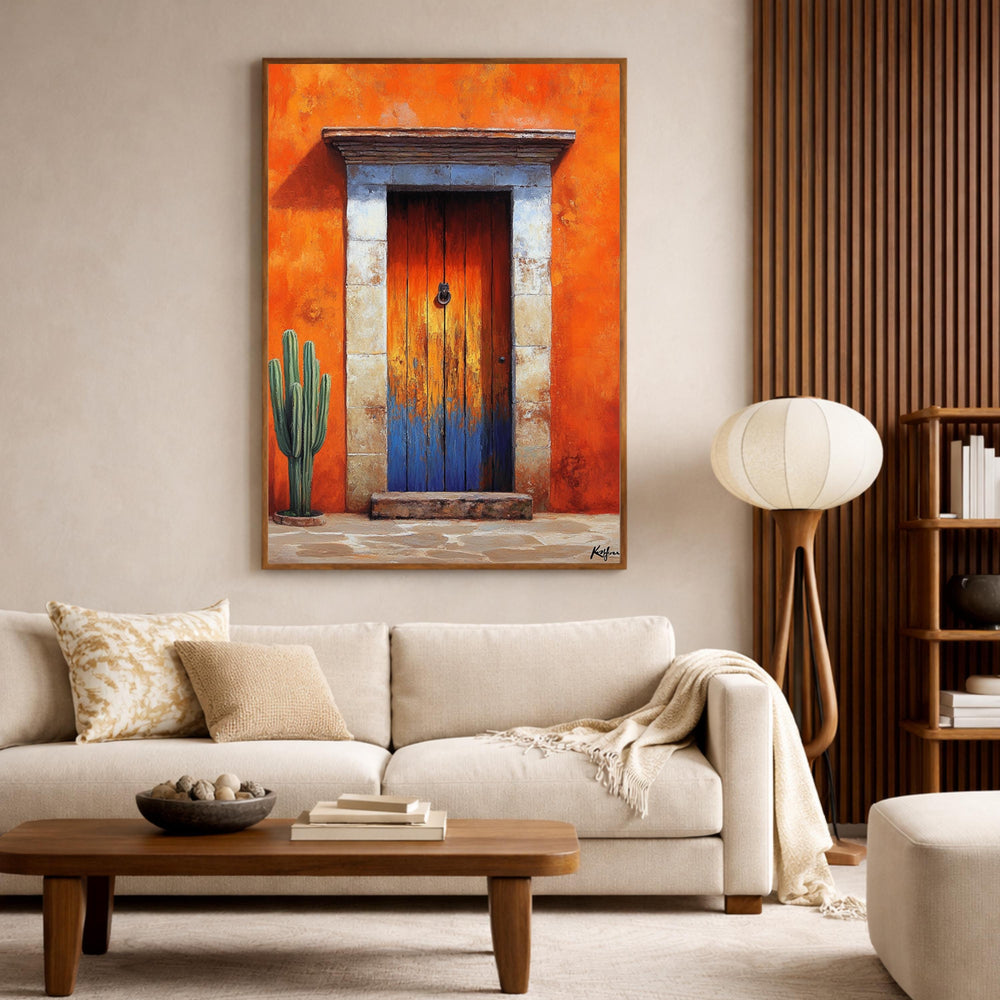 Terracotta Doorway Wall Art Print, Large Framed Sunbaked Adobe Door Canvas Decor, Warm Desert Living Room Wall Decor, Rustic Entry Home Art