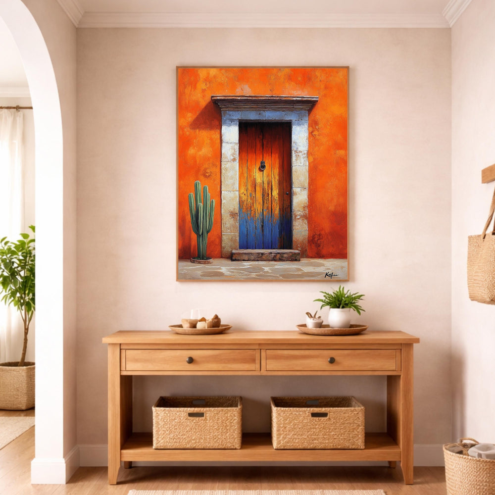 Terracotta Doorway Wall Art Print, Large Framed Sunbaked Adobe Door Canvas Decor, Warm Desert Living Room Wall Decor, Rustic Entry Home Art