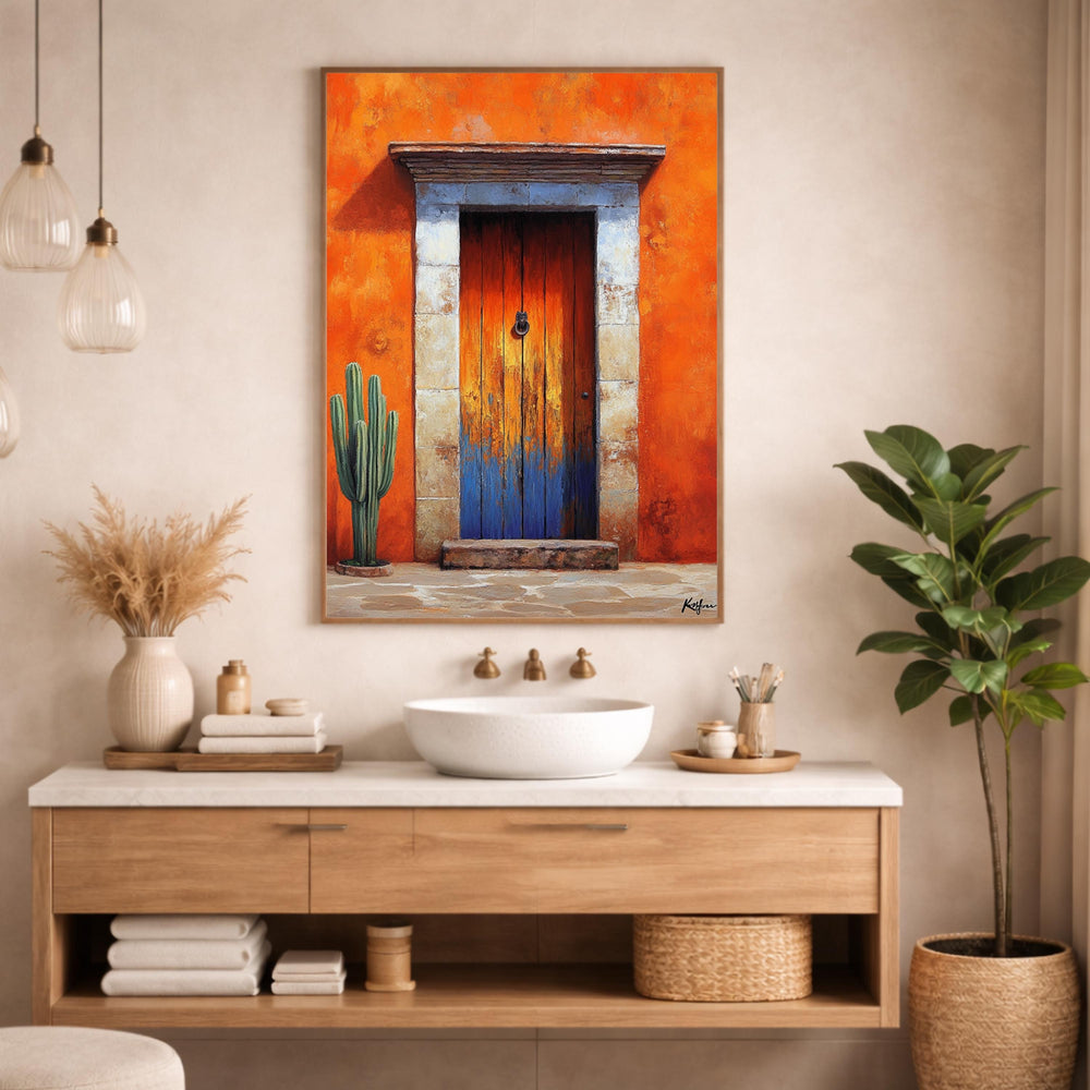 Terracotta Doorway Wall Art Print, Large Framed Sunbaked Adobe Door Canvas Decor, Warm Desert Living Room Wall Decor, Rustic Entry Home Art