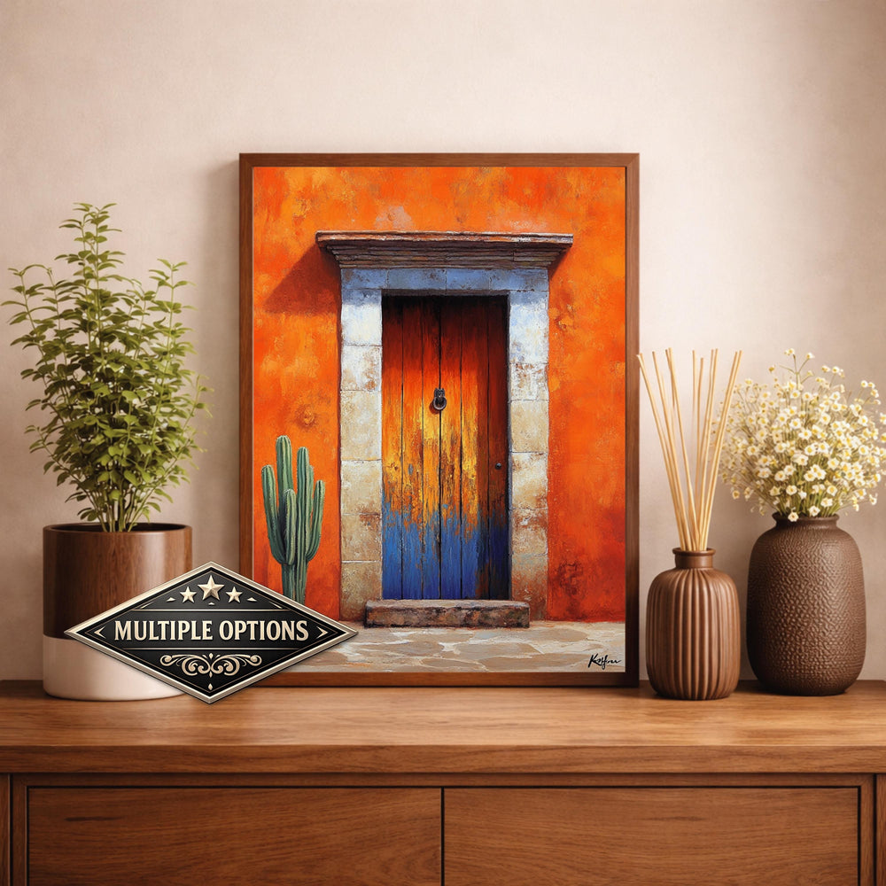 Terracotta Doorway Wall Art Print, Large Framed Sunbaked Adobe Door Canvas Decor, Warm Desert Living Room Wall Decor, Rustic Entry Home Art