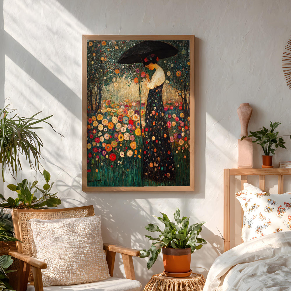Floral Garden Wall Art, Romantic Woman Portrait Print, Vintage Inspired Framed Canvas, Cottage Botanical Home Decor, Elegant Bloom Accent