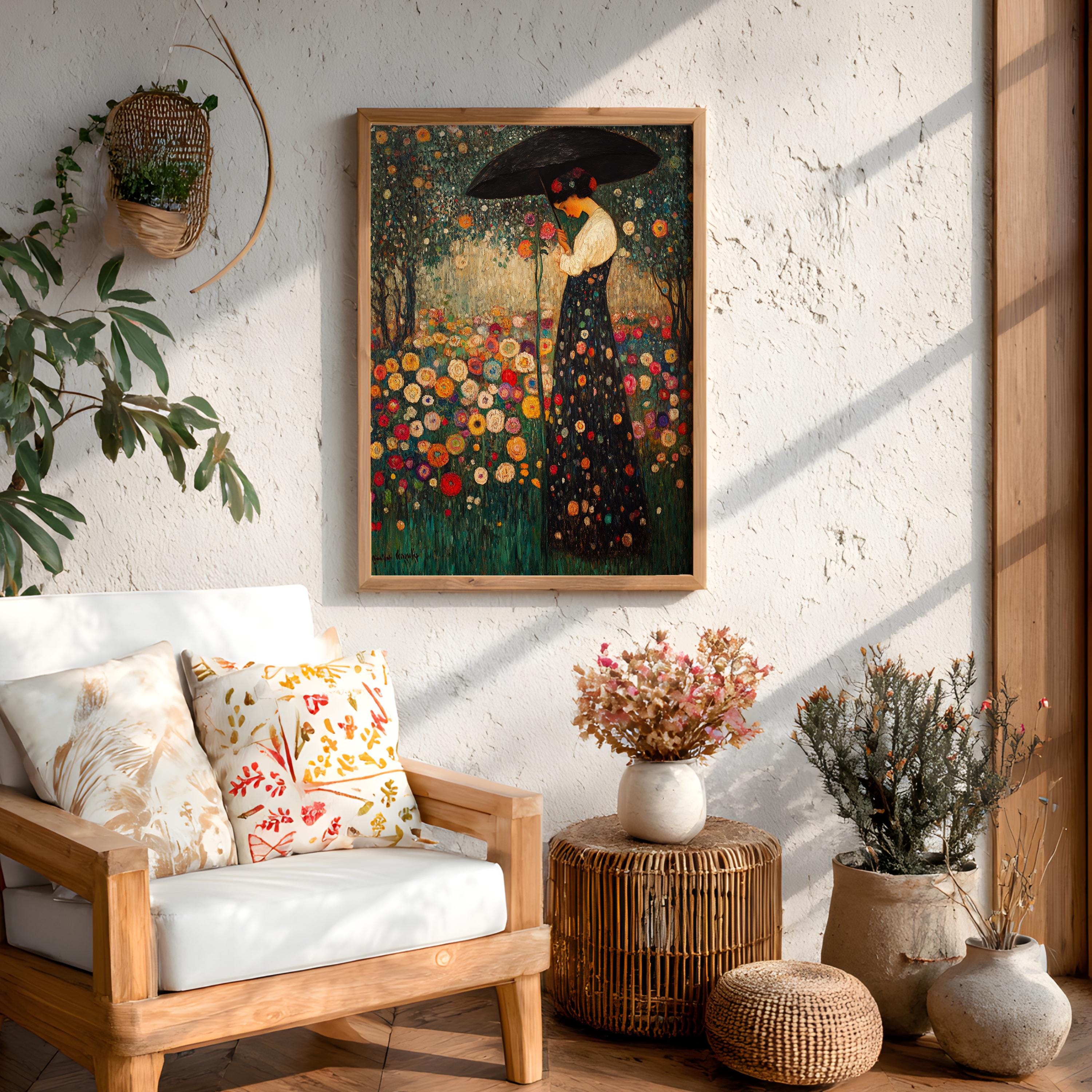 Floral Garden Wall Art, Romantic Woman Portrait Print, Vintage Inspired Framed Canvas, Cottage Botanical Home Decor, Elegant Bloom Accent