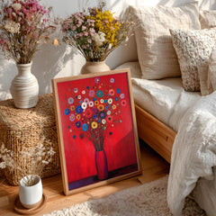 Red Floral Wall Art, Vibrant Bouquet Print, Vintage Inspired Framed Canvas, Bold Botanical Home Decor, Colorful Statement Accent