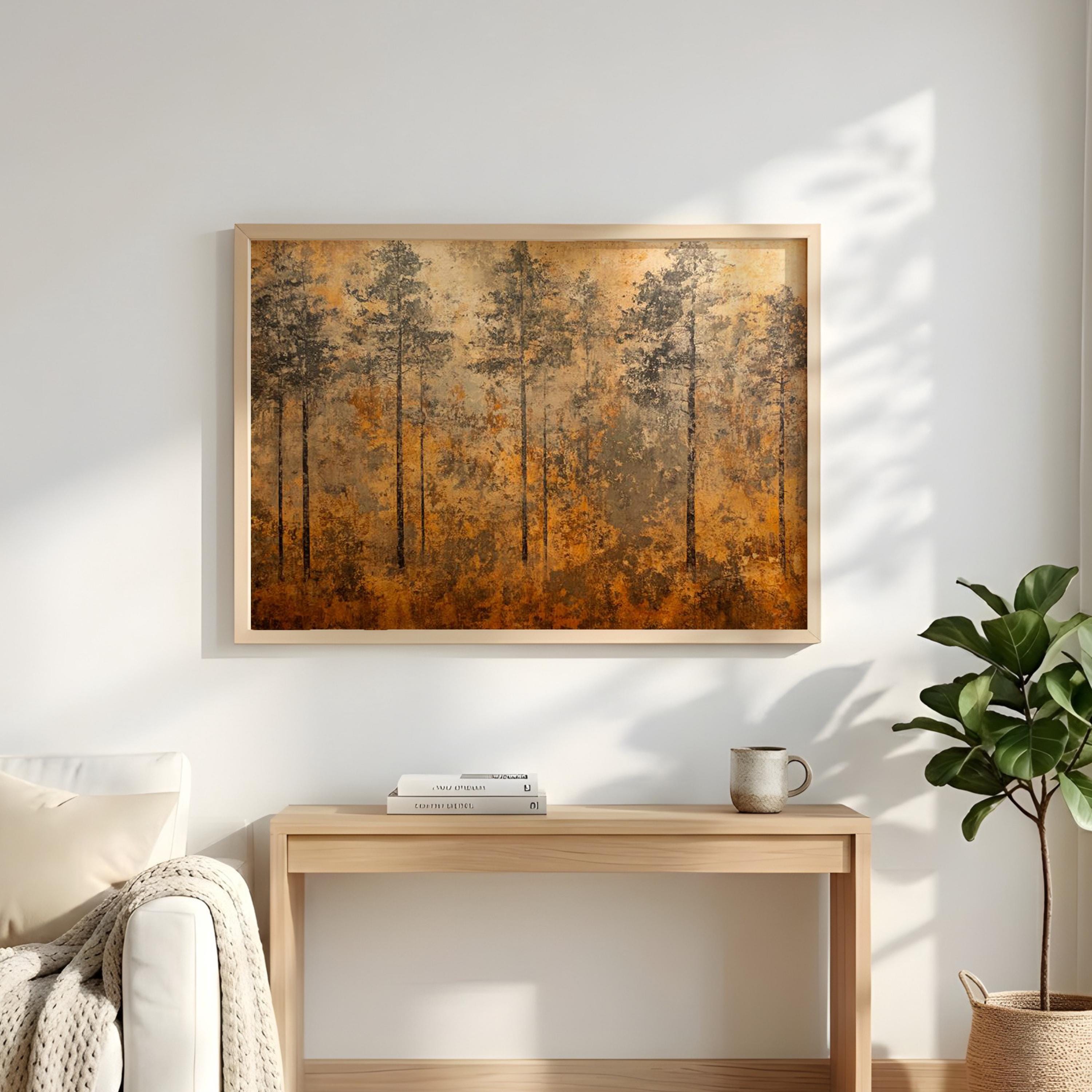 Vintage Woodland Landscape Wall Art, Rustic Pine Forest Canvas Print, Nature Landscape Decor, Cabin Lodge Wall Art