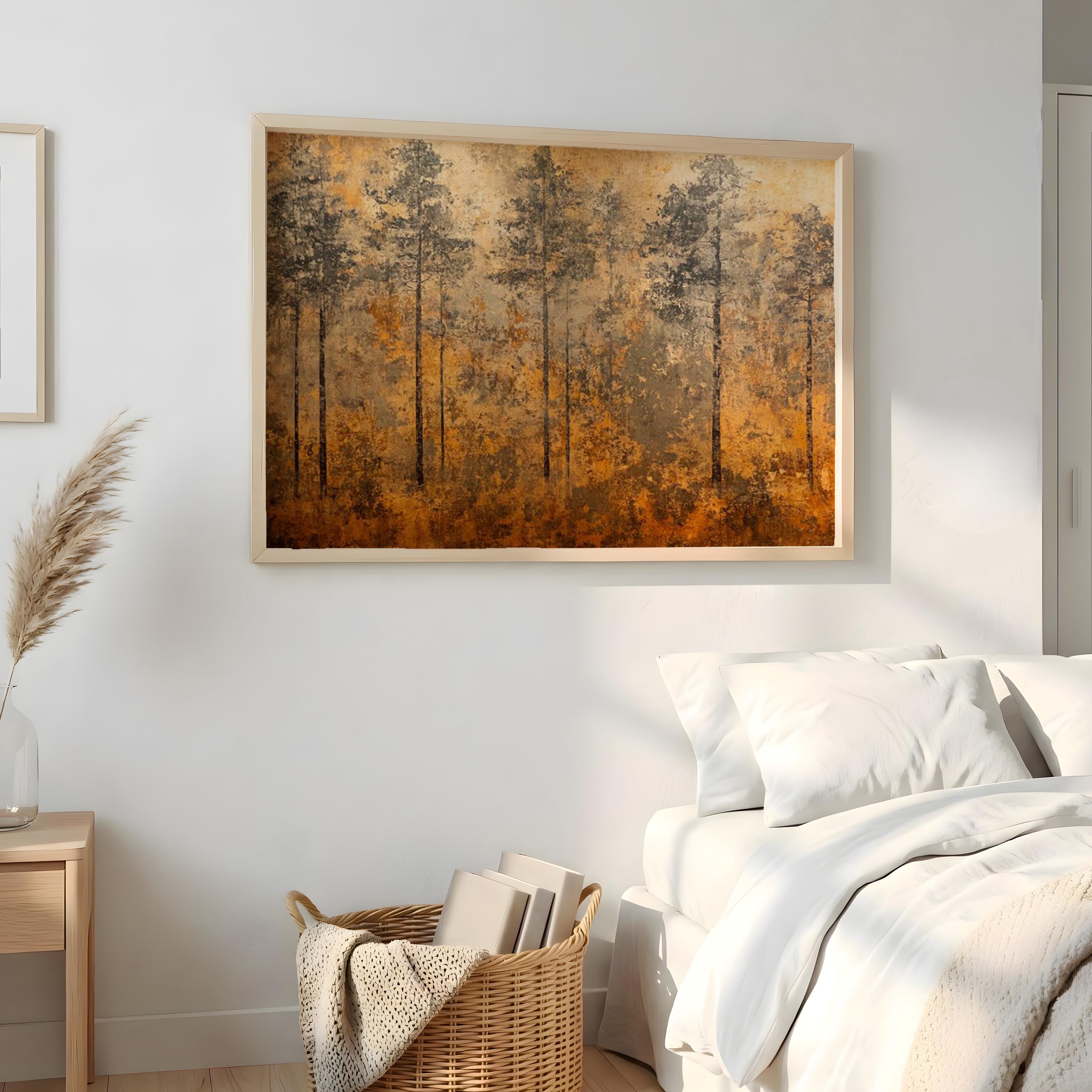 Vintage Woodland Landscape Wall Art, Rustic Pine Forest Canvas Print, Nature Landscape Decor, Cabin Lodge Wall Art