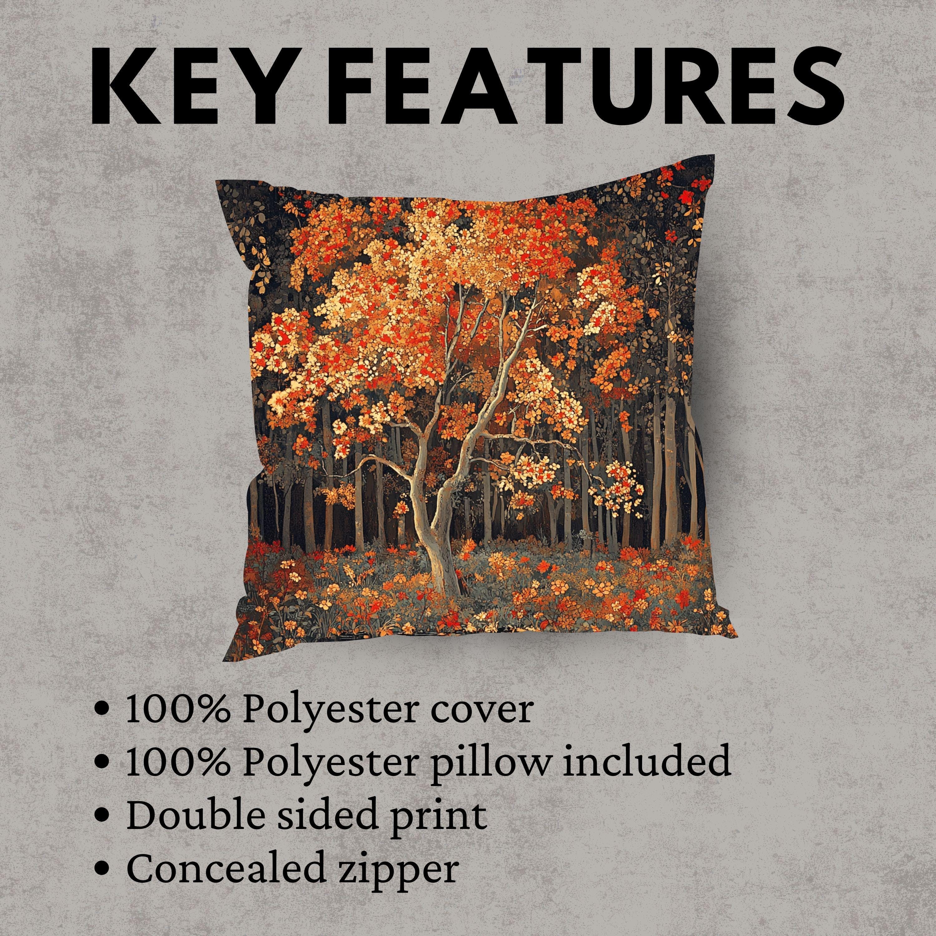 Rustic Autumn Tree Throw Pillow, Fall Forest Cushion Cover, Cottagecore Woodland Pillowcase, Farmhouse Nature Accent Decor