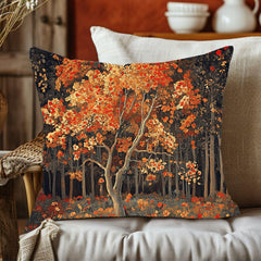 Rustic Autumn Tree Throw Pillow, Fall Forest Cushion Cover, Cottagecore Woodland Pillowcase, Farmhouse Nature Accent Decor