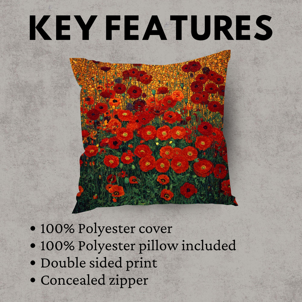 Red Poppy Throw Pillow, Vintage Floral Cushion Cover, Bold Botanical Flower Pillowcase, Cottagecore Farmhouse Accent Decor Gift