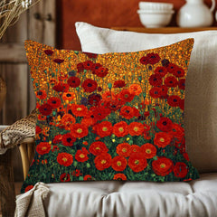 Red Poppy Throw Pillow, Vintage Floral Cushion Cover, Bold Botanical Flower Pillowcase, Cottagecore Farmhouse Accent Decor Gift