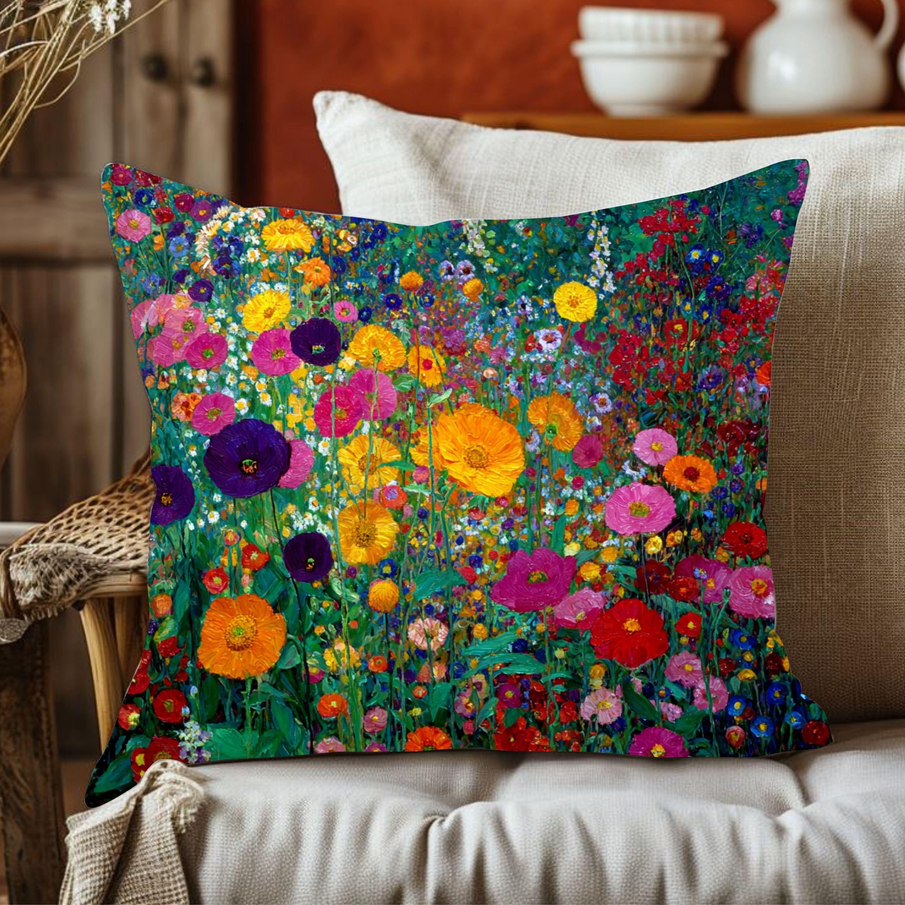 Wildflower Throw Pillow, Bright Floral Cushion Cover, Botanical Garden Pillowcase, Cottagecore Farmhouse Decor Accent