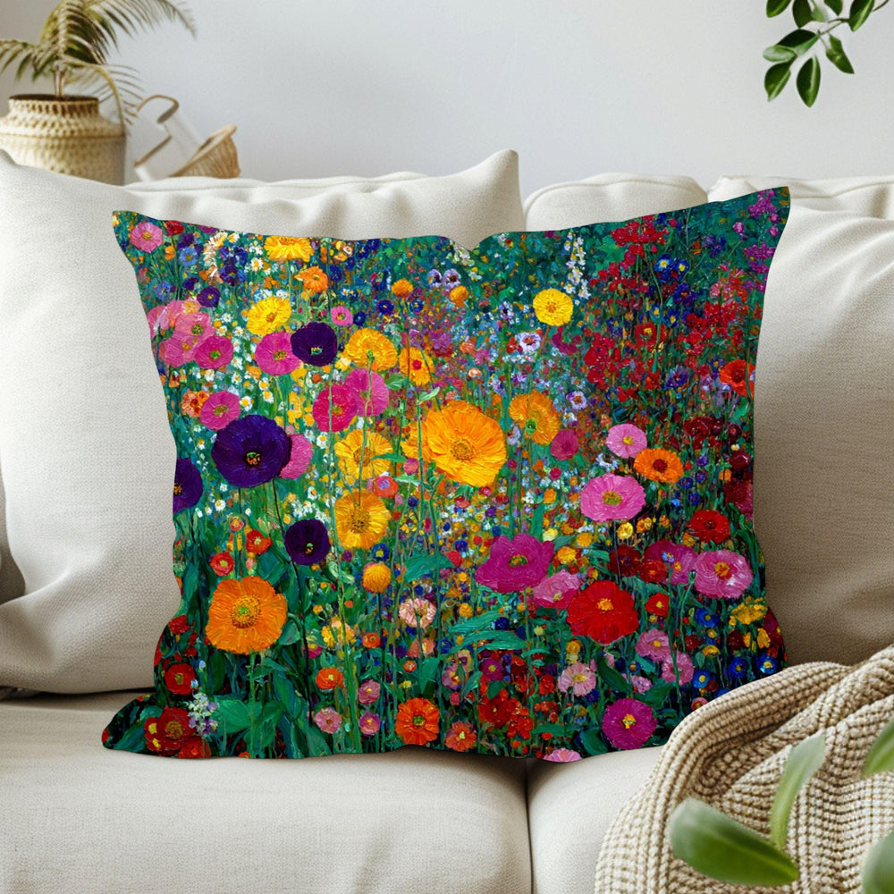 Wildflower Throw Pillow, Bright Floral Cushion Cover, Botanical Garden Pillowcase, Cottagecore Farmhouse Decor Accent