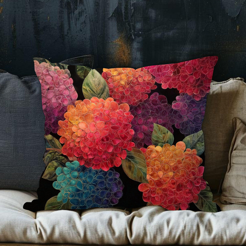 Hydrangea Throw Pillow, Embroidered Look Floral Cushion Cover, Colorful Botanical Pillowcase, Cottagecore Farmhouse Decor Accent