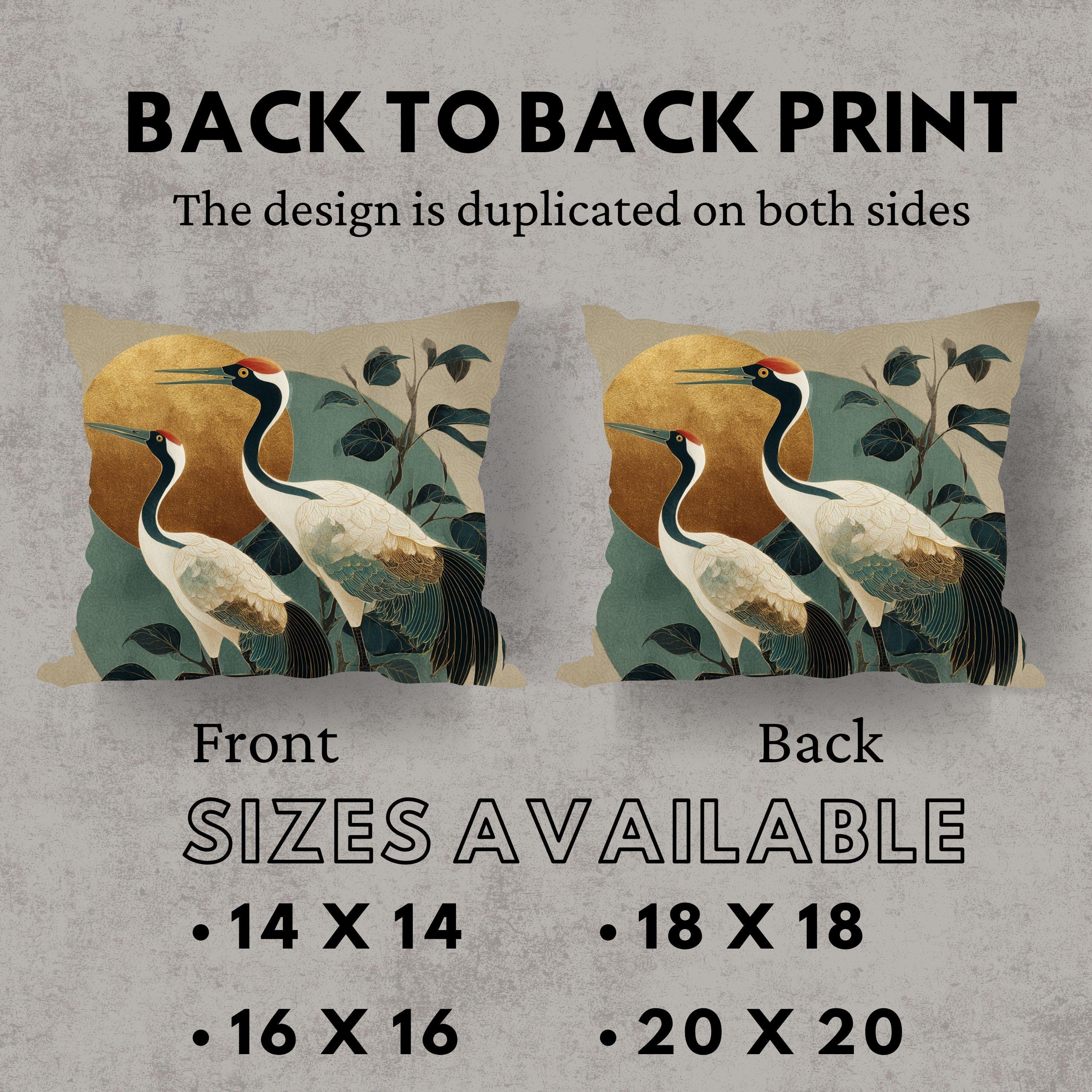 Japandi Coastal Throw Pillow, Japanese Sun Cushion Cover, Elegant Zen Pillowcase, Crane Bird Botanical Home Decor Accent