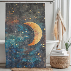 Celestial Moon Shower Curtain, Starry Night Bathroom Decor, Boho Galaxy Bath Panel, Mystical Space Curtain, Cosmic Lover Gift