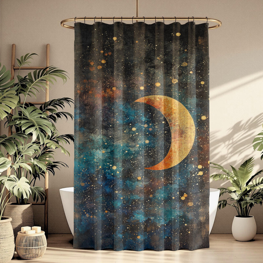 Celestial Moon Shower Curtain, Starry Night Bathroom Decor, Boho Galaxy Bath Panel, Mystical Space Curtain, Cosmic Lover Gift