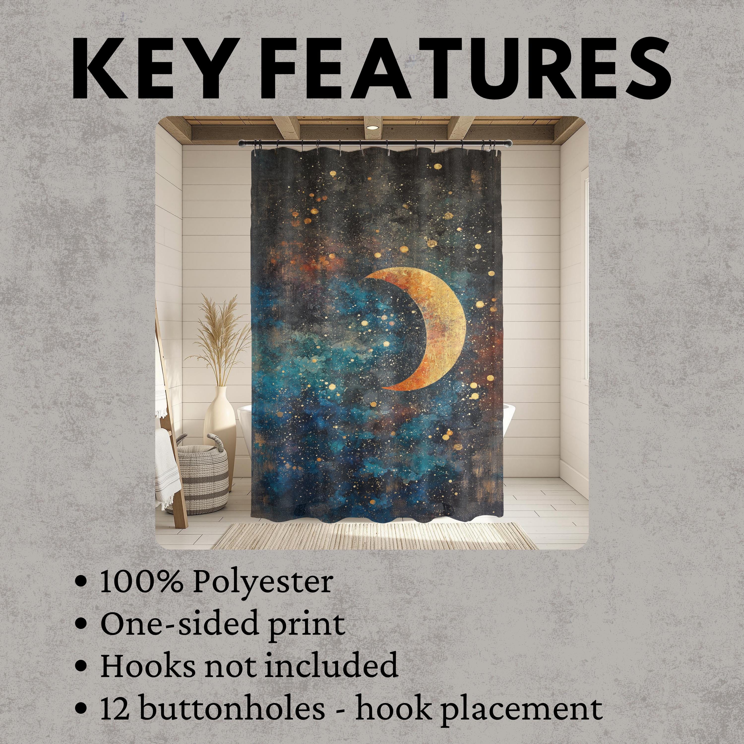 Celestial Moon Shower Curtain, Starry Night Bathroom Decor, Boho Galaxy Bath Panel, Mystical Space Curtain, Cosmic Lover Gift