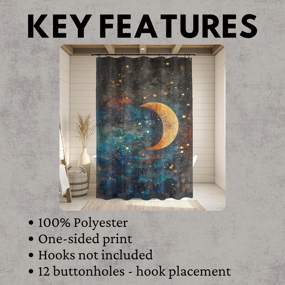Celestial Moon Shower Curtain, Starry Night Bathroom Decor, Boho Galaxy Bath Panel, Mystical Space Curtain, Cosmic Lover Gift