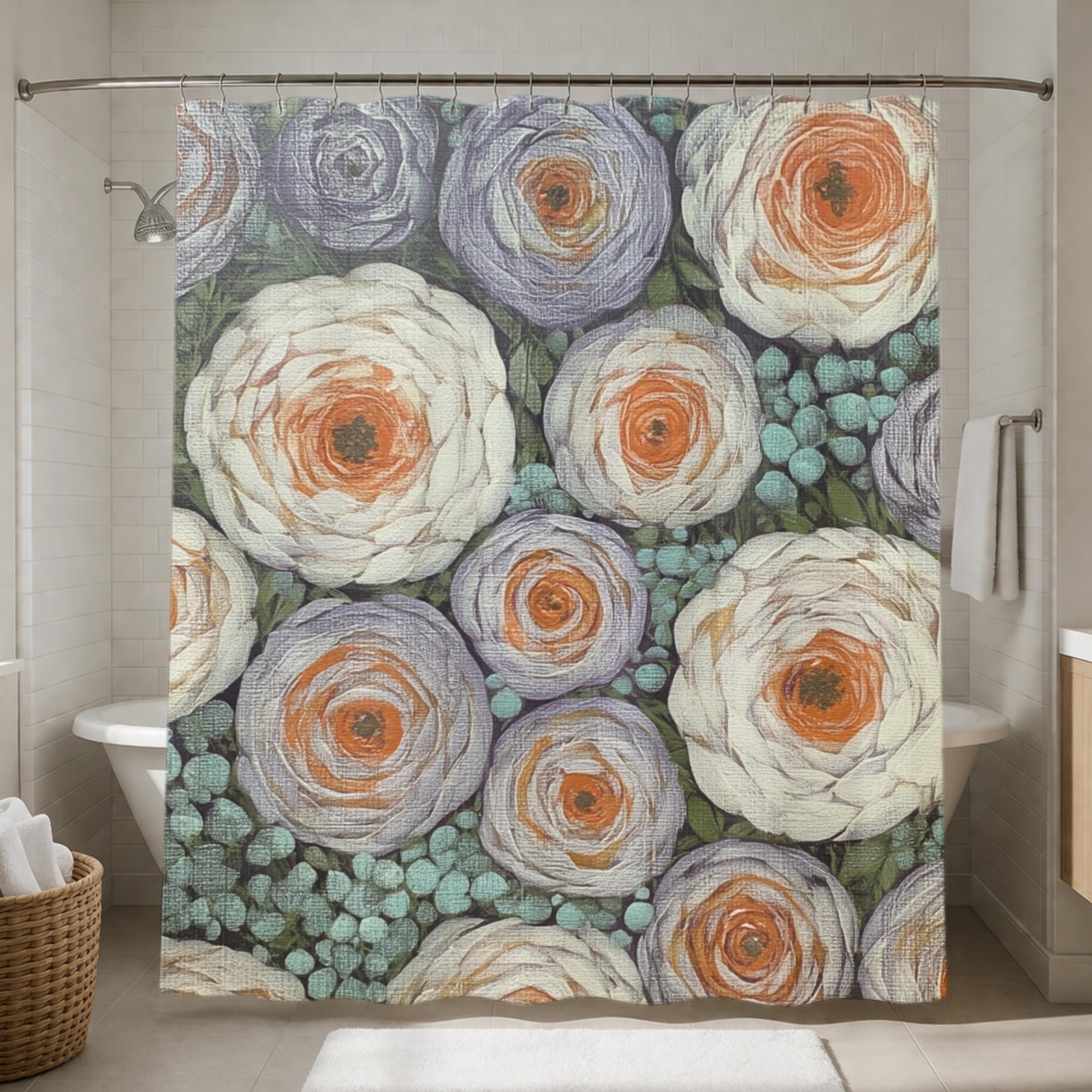 Cottage Garden Shower Curtain, Soft Floral Bathroom Decor, Vintage Botanical Bath Panel, Rustic Flower Curtain Gift