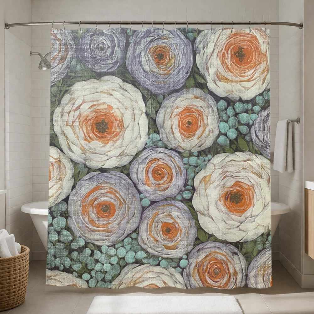Cottage Garden Shower Curtain, Soft Floral Bathroom Decor, Vintage Botanical Bath Panel, Rustic Flower Curtain Gift