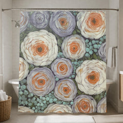 Cottage Garden Shower Curtain, Soft Floral Bathroom Decor, Vintage Botanical Bath Panel, Rustic Flower Curtain Gift