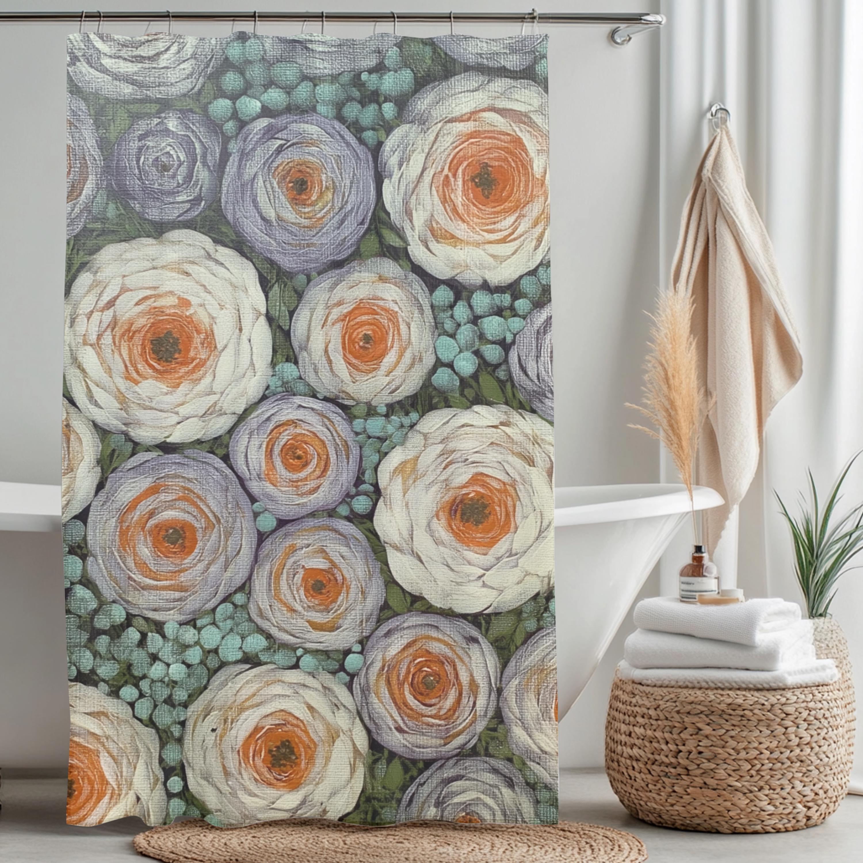 Cottage Garden Shower Curtain, Soft Floral Bathroom Decor, Vintage Botanical Bath Panel, Rustic Flower Curtain Gift
