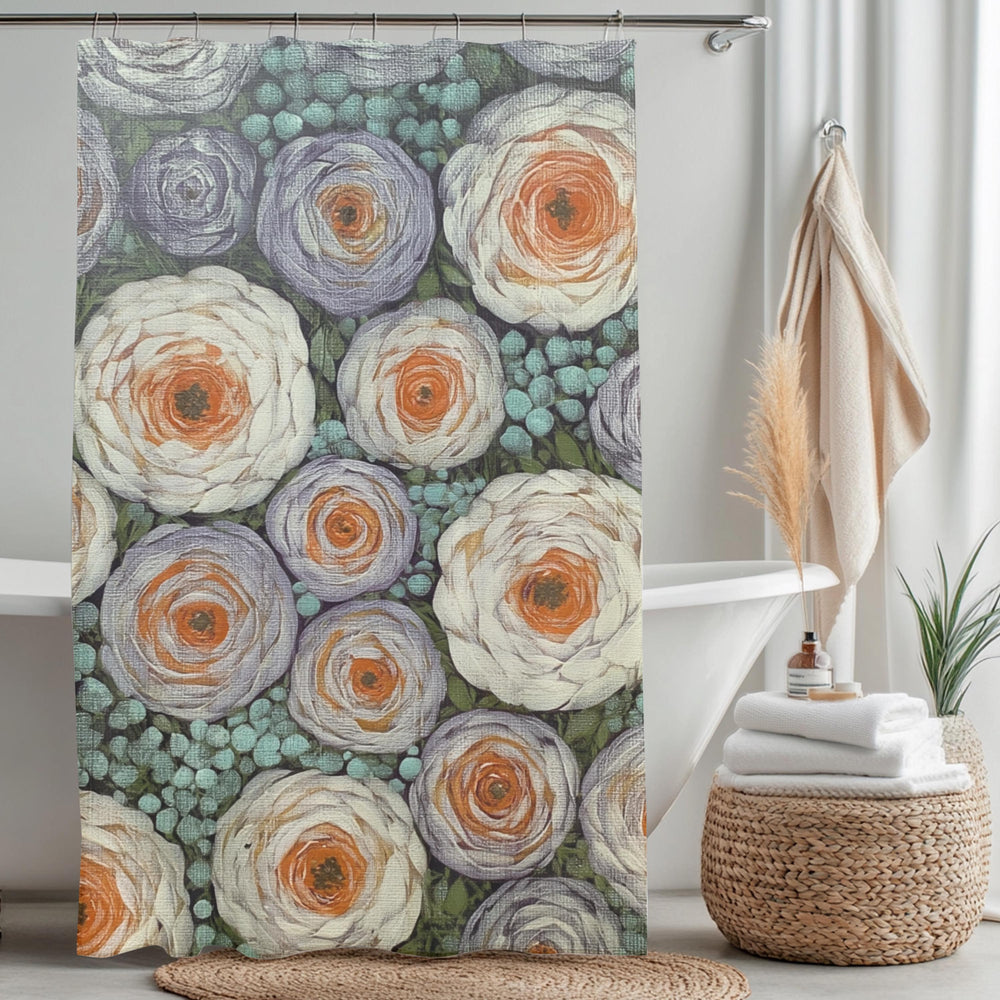 Cottage Garden Shower Curtain, Soft Floral Bathroom Decor, Vintage Botanical Bath Panel, Rustic Flower Curtain Gift
