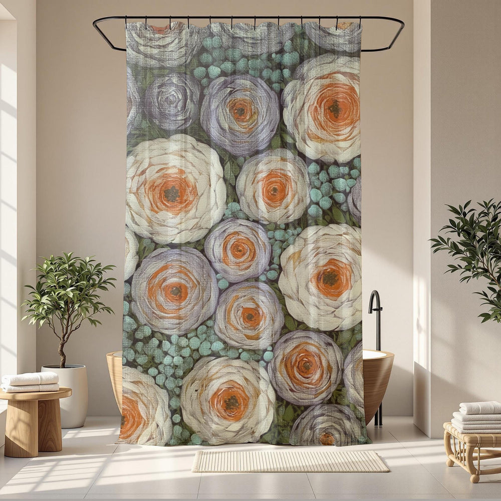 Cottage Garden Shower Curtain, Soft Floral Bathroom Decor, Vintage Botanical Bath Panel, Rustic Flower Curtain Gift