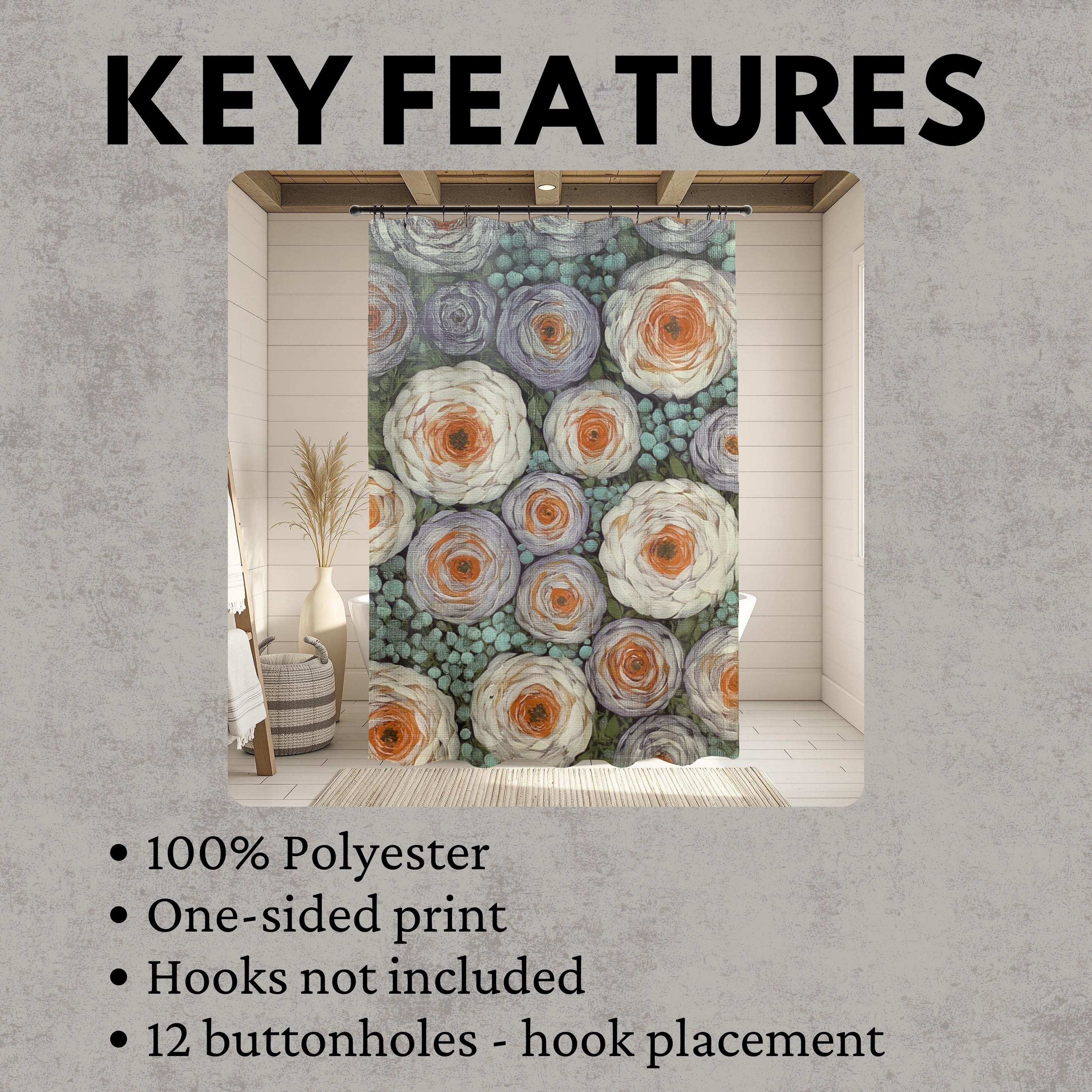 Cottage Garden Shower Curtain, Soft Floral Bathroom Decor, Vintage Botanical Bath Panel, Rustic Flower Curtain Gift