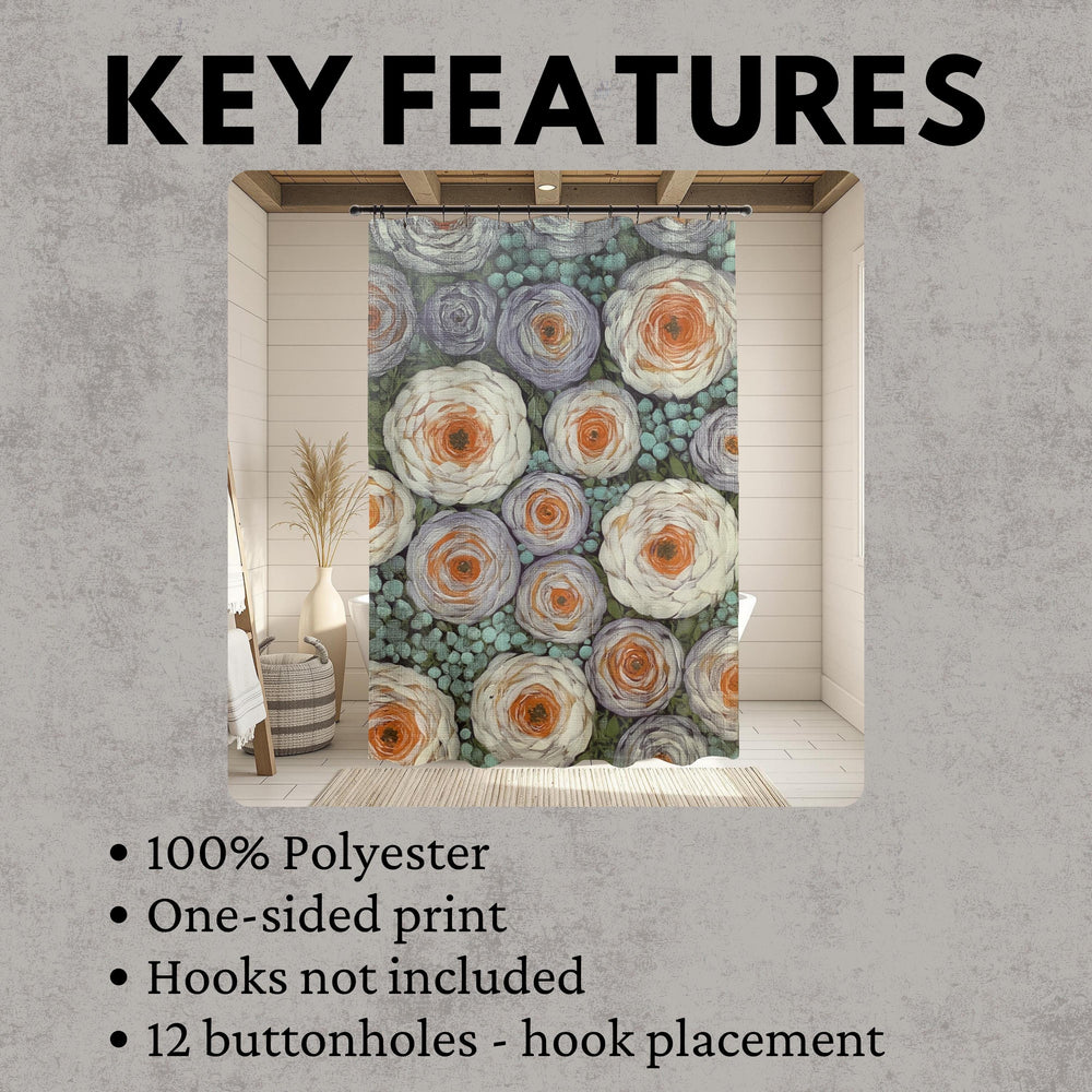 Cottage Garden Shower Curtain, Soft Floral Bathroom Decor, Vintage Botanical Bath Panel, Rustic Flower Curtain Gift