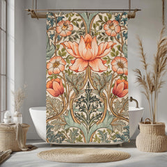 William Morris Style Shower Curtain, Vintage Botanical Bathroom Decor, Floral Pattern Bath Panel, Cottagecore Curtain Gift