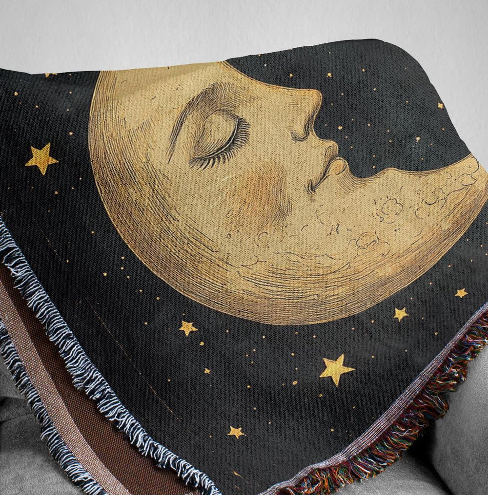 Celestial Moon Woven Blanket, Mystical Throw Blanket Couch, Woven Cotton Blanket, Moon Lover Picnic Blanket, Living Room Couch Bed Blanket
