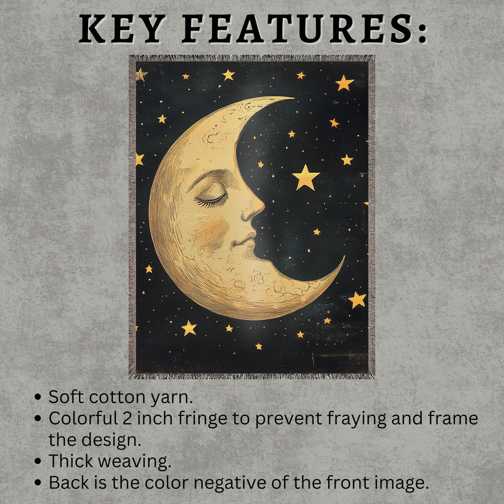 Celestial Moon Woven Blanket, Mystical Throw Blanket Couch, Woven Cotton Blanket, Moon Lover Picnic Blanket, Living Room Couch Bed Blanket