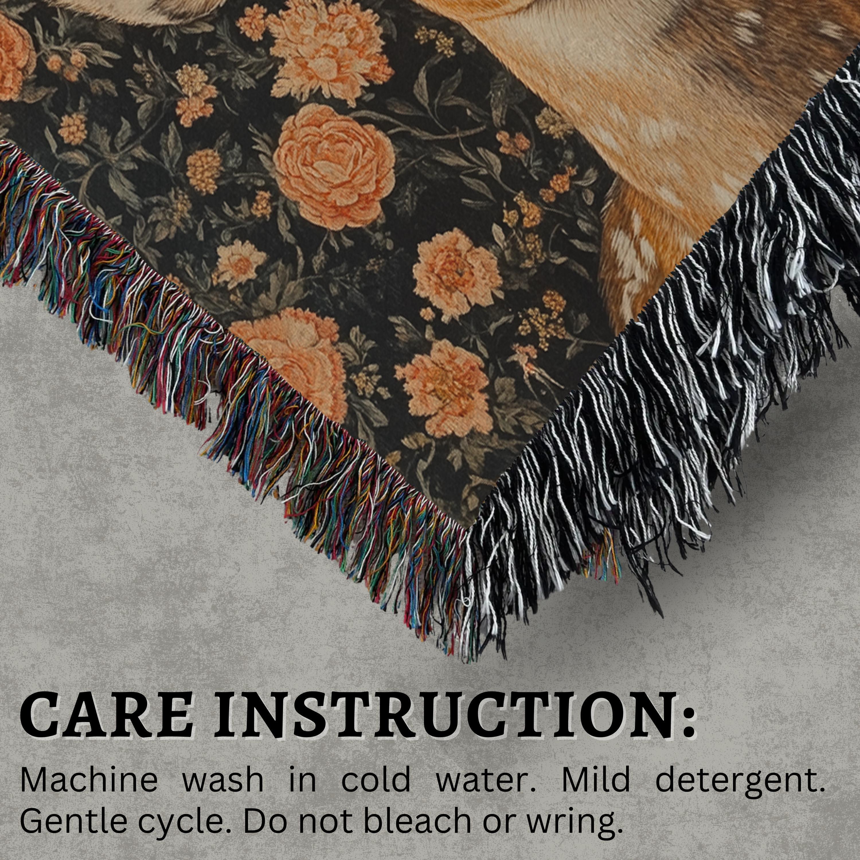 Woodland Deer Woven Blanket, William Morris Inspired Throw Blanket, Cozy Vintage Nature Sofa Bed Blanket, Cottagecore Living Room Accent