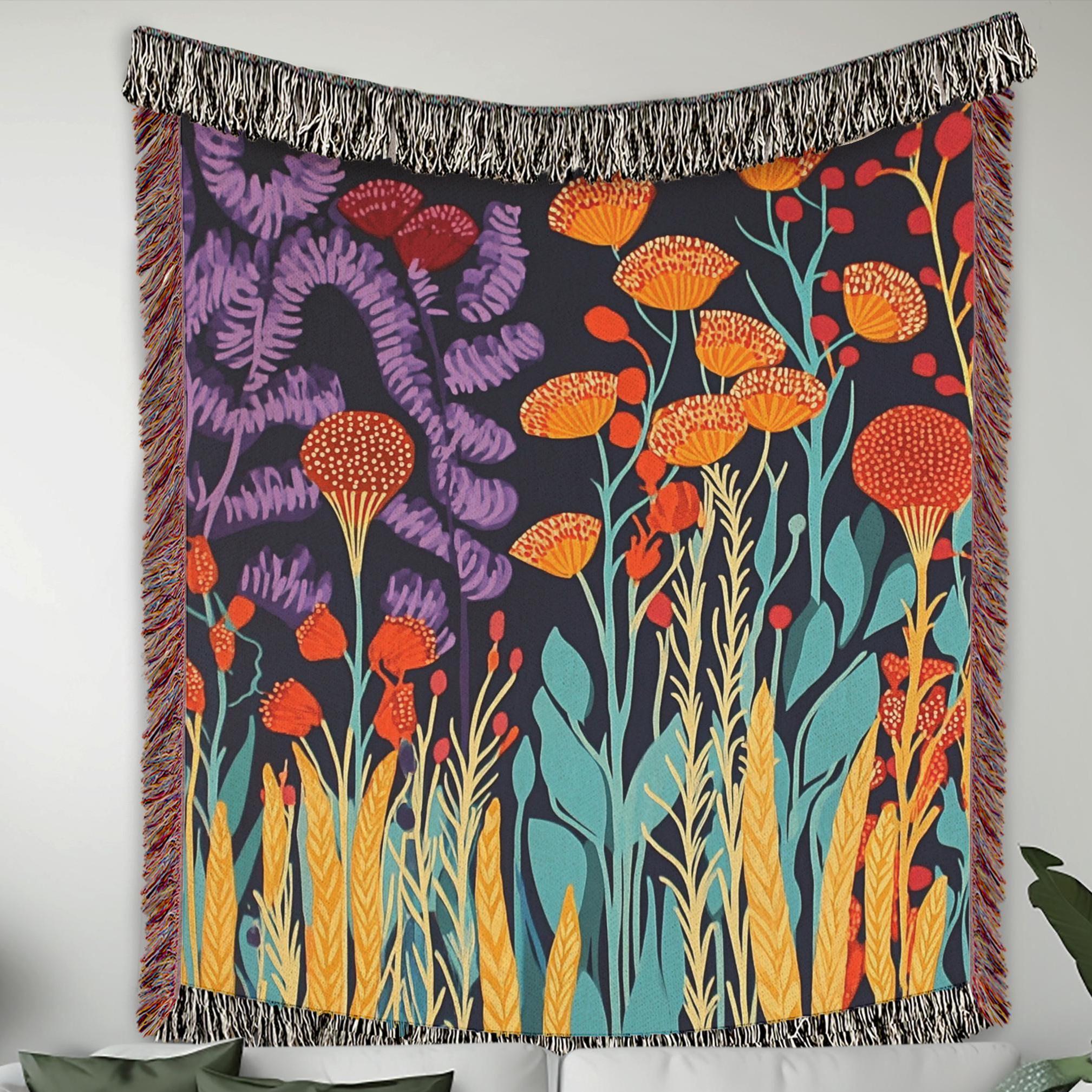 Wildflower Woven Blanket Throw, Floral Throw Blanket, Picnic Blanket, Living Room Couch Blanket, Botanical William Morris Inspired Blanket