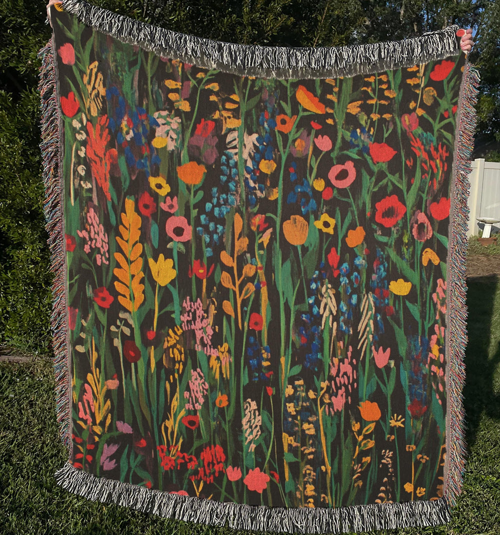 Floral Throw Woven Blanket, Throw Blanket, Picnic Blanket, Wildflower Woven Cotton Blanket, Picnic Blanket, William Morris Inspired Blanket