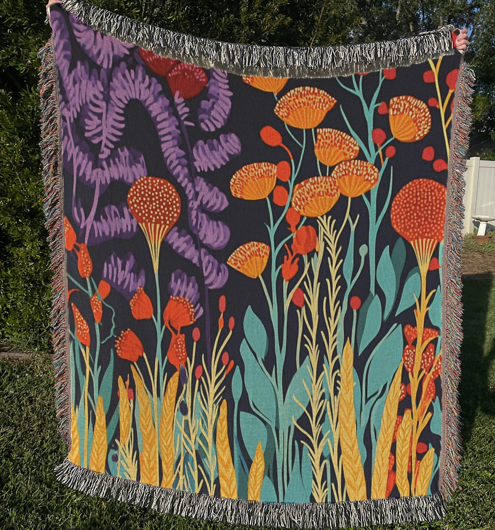 Wildflower Woven Blanket Throw, Floral Throw Blanket, Picnic Blanket, Living Room Couch Blanket, Botanical William Morris Inspired Blanket