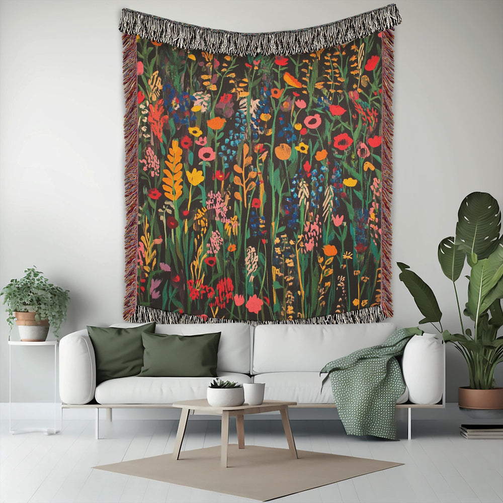 Floral Throw Woven Blanket, Throw Blanket, Picnic Blanket, Wildflower Woven Cotton Blanket, Picnic Blanket, William Morris Inspired Blanket