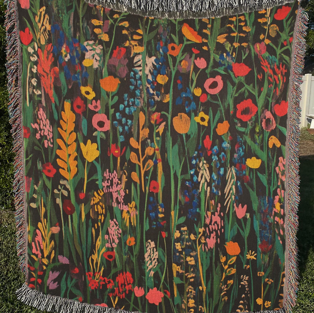Floral Throw Woven Blanket, Throw Blanket, Picnic Blanket, Wildflower Woven Cotton Blanket, Picnic Blanket, William Morris Inspired Blanket