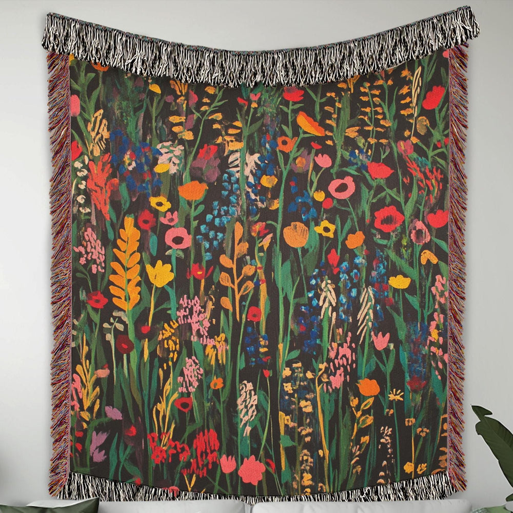 Floral Throw Woven Blanket, Throw Blanket, Picnic Blanket, Wildflower Woven Cotton Blanket, Picnic Blanket, William Morris Inspired Blanket