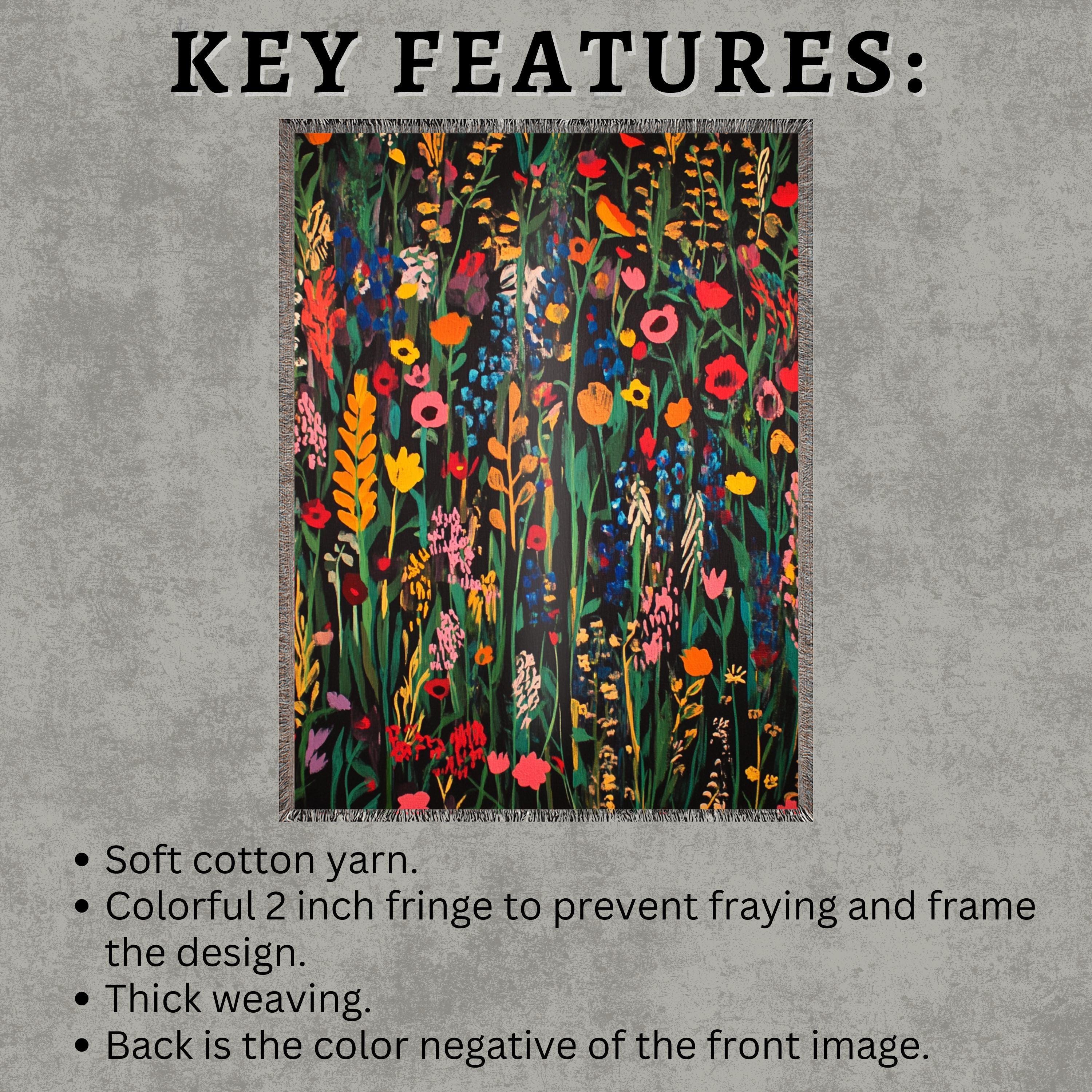 Floral Throw Woven Blanket, Throw Blanket, Picnic Blanket, Wildflower Woven Cotton Blanket, Picnic Blanket, William Morris Inspired Blanket