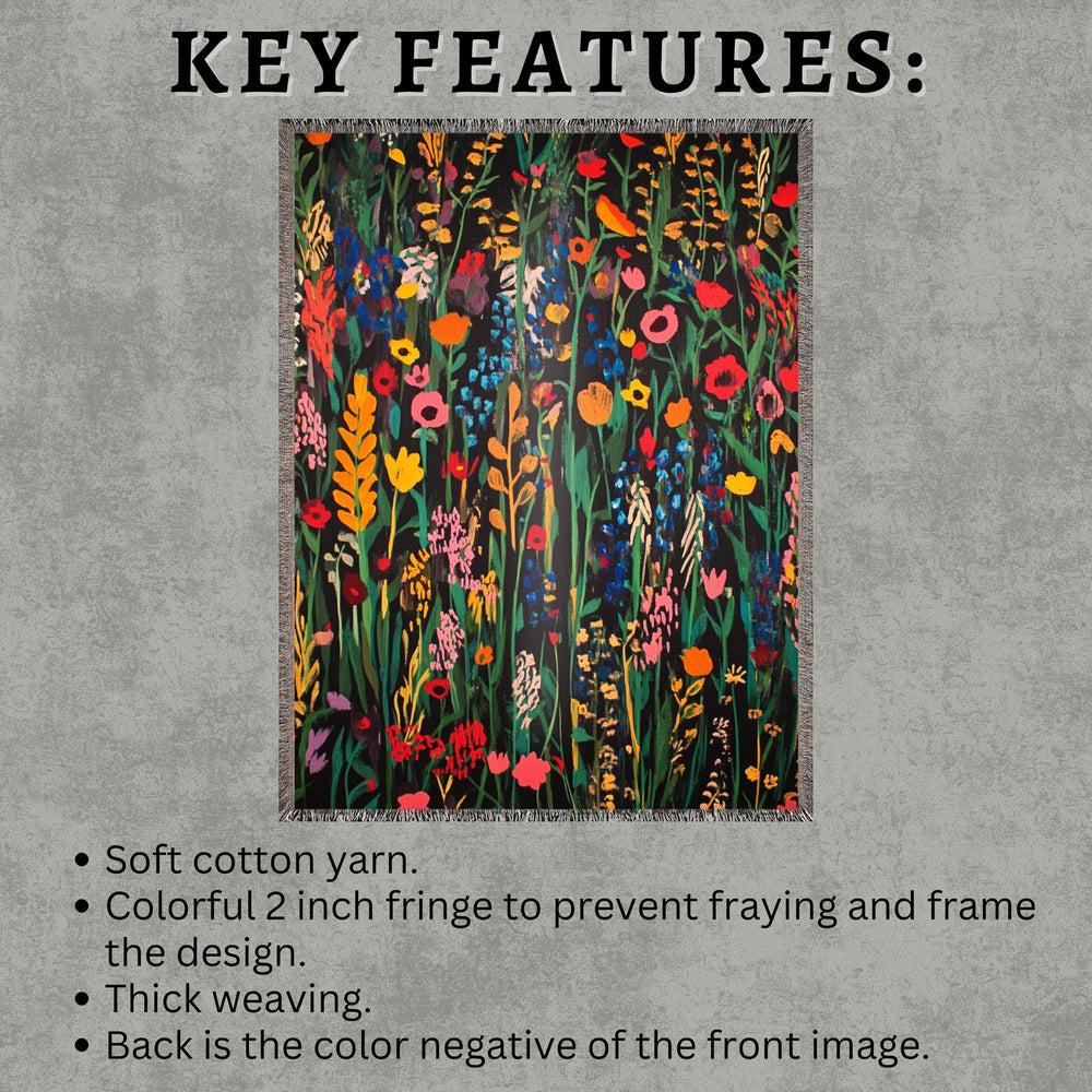 Floral Throw Woven Blanket, Throw Blanket, Picnic Blanket, Wildflower Woven Cotton Blanket, Picnic Blanket, William Morris Inspired Blanket