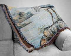 Coastal Heron Throw Blanket, Beach House Woven Decor, William Morris Nature Textile, Cozy Ocean Picnic Throw, Nautical Home Accent