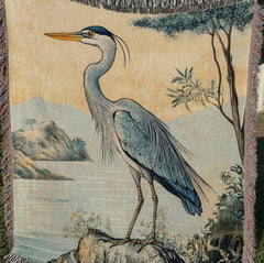 Coastal Heron Throw Blanket, Beach House Woven Decor, William Morris Nature Textile, Cozy Ocean Picnic Throw, Nautical Home Accent