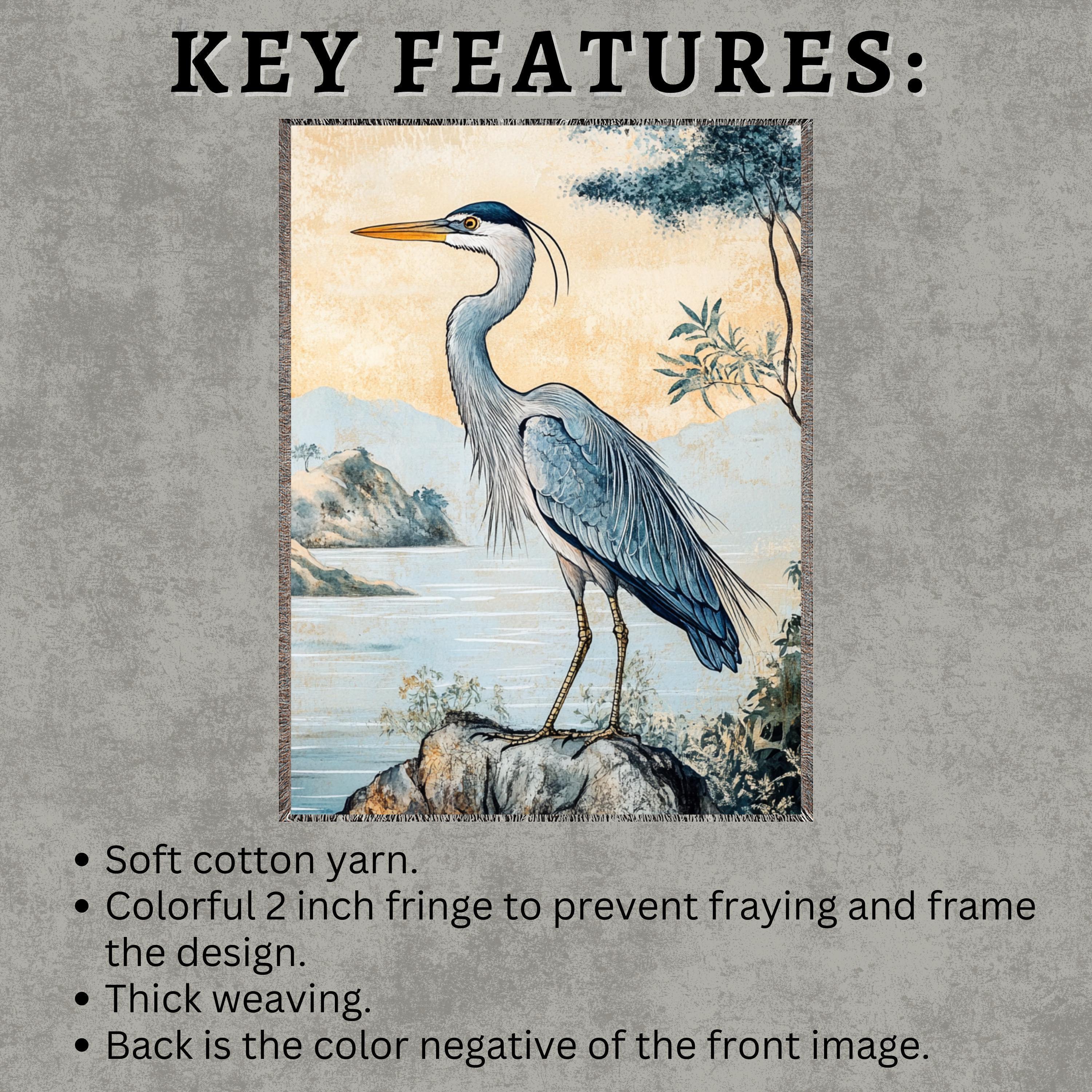 Coastal Heron Throw Blanket, Beach House Woven Decor, William Morris Nature Textile, Cozy Ocean Picnic Throw, Nautical Home Accent