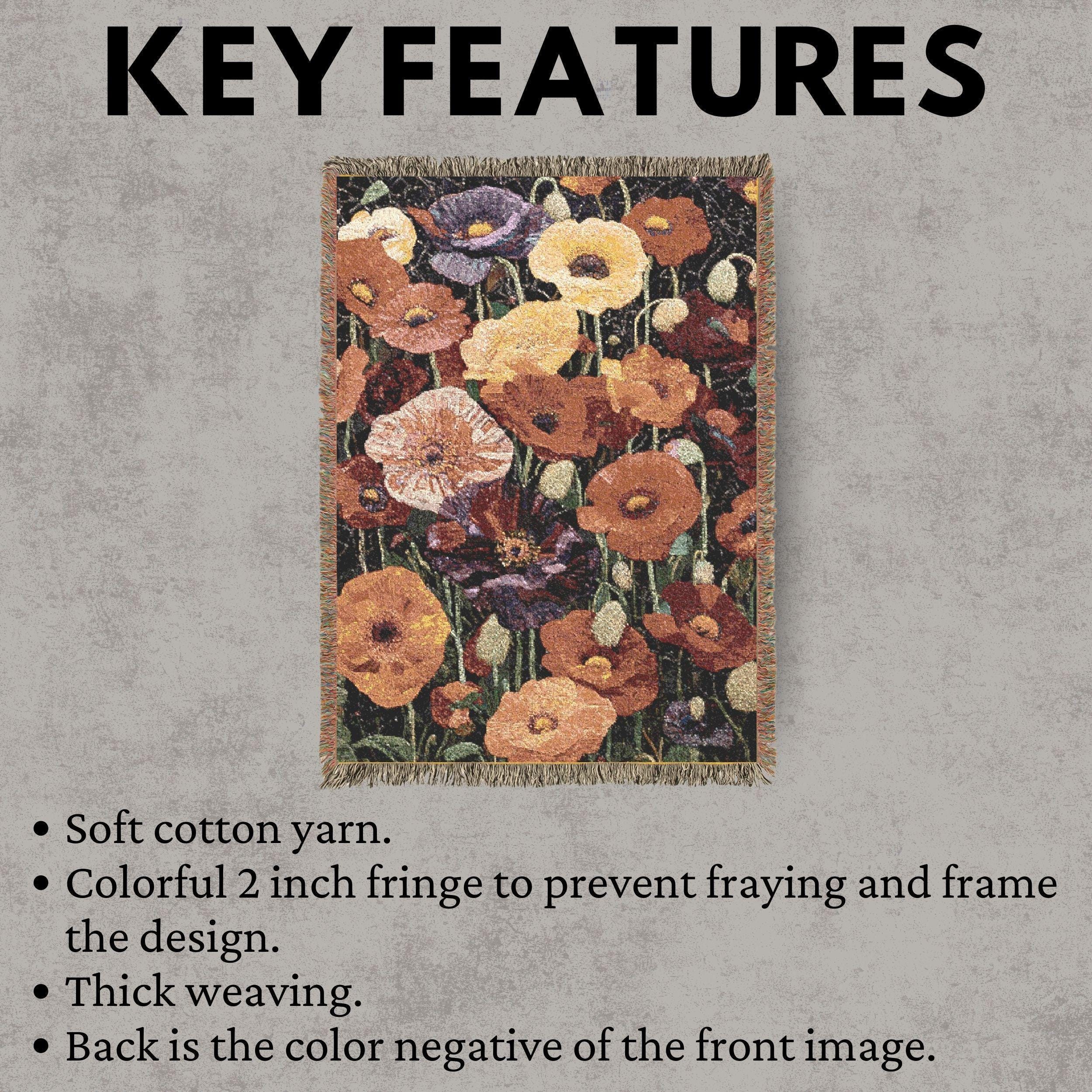 Poppy Woven Blanket, Bold Floral Tapestry, Garden Inspired Cozy Decorative Throw