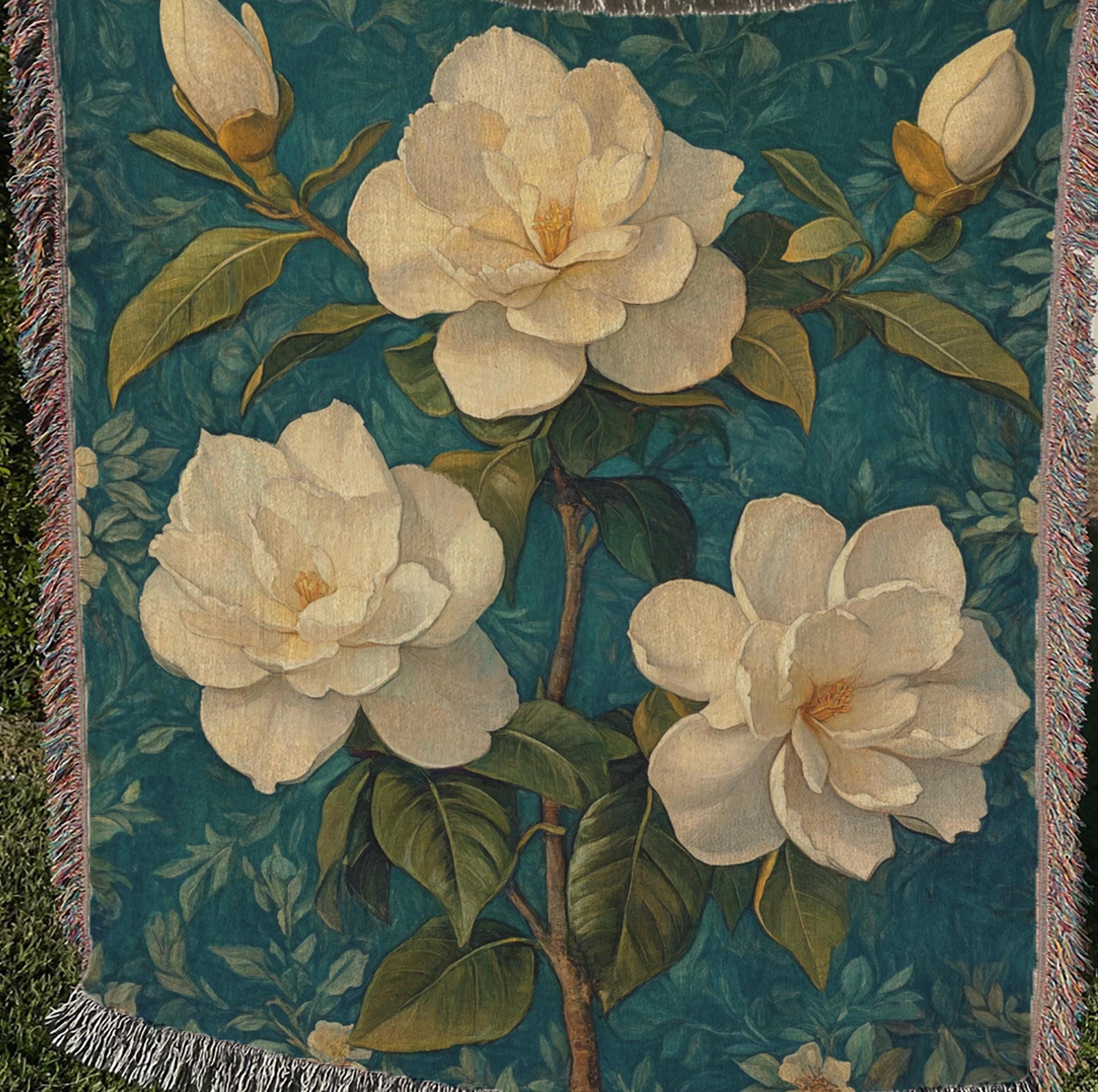 Vintage Gardenias Throw Blanket, Floral Picnic Blanket, William Morris Inspired Blanket, Living Room Couch Blanket, Nature-Inspired Blanket