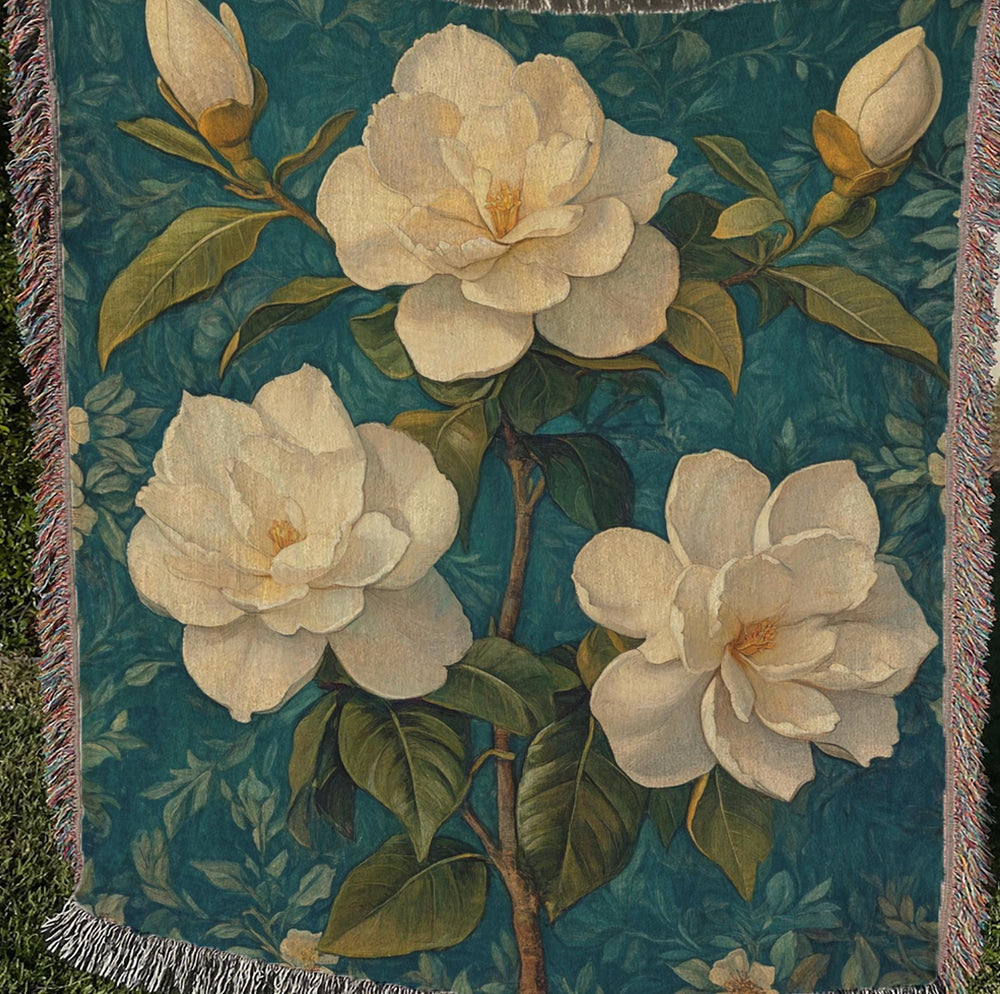 Vintage Gardenias Throw Blanket, Floral Picnic Blanket, William Morris Inspired Blanket, Living Room Couch Blanket, Nature-Inspired Blanket