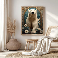 Polar Bear Wall Art, Botanical Arctic Animal Framed Canvas, Vintage Wildlife Home Decor, William Morris Style Artwork