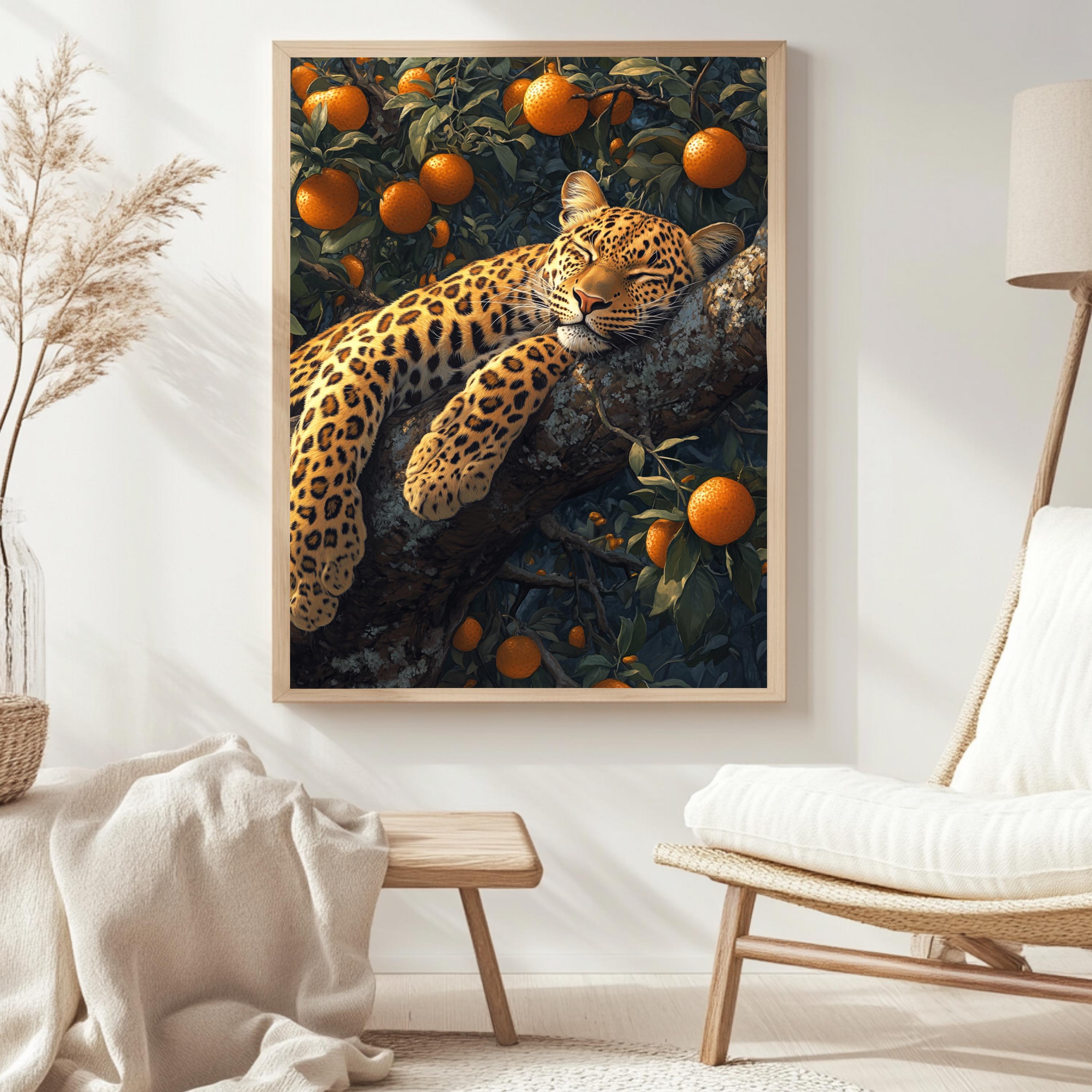 Leopard Wall Art, Botanical Jungle Wildlife Framed Canvas, Vintage Animal Home Decor, William Morris Style Artwork, Safari Lover Gift