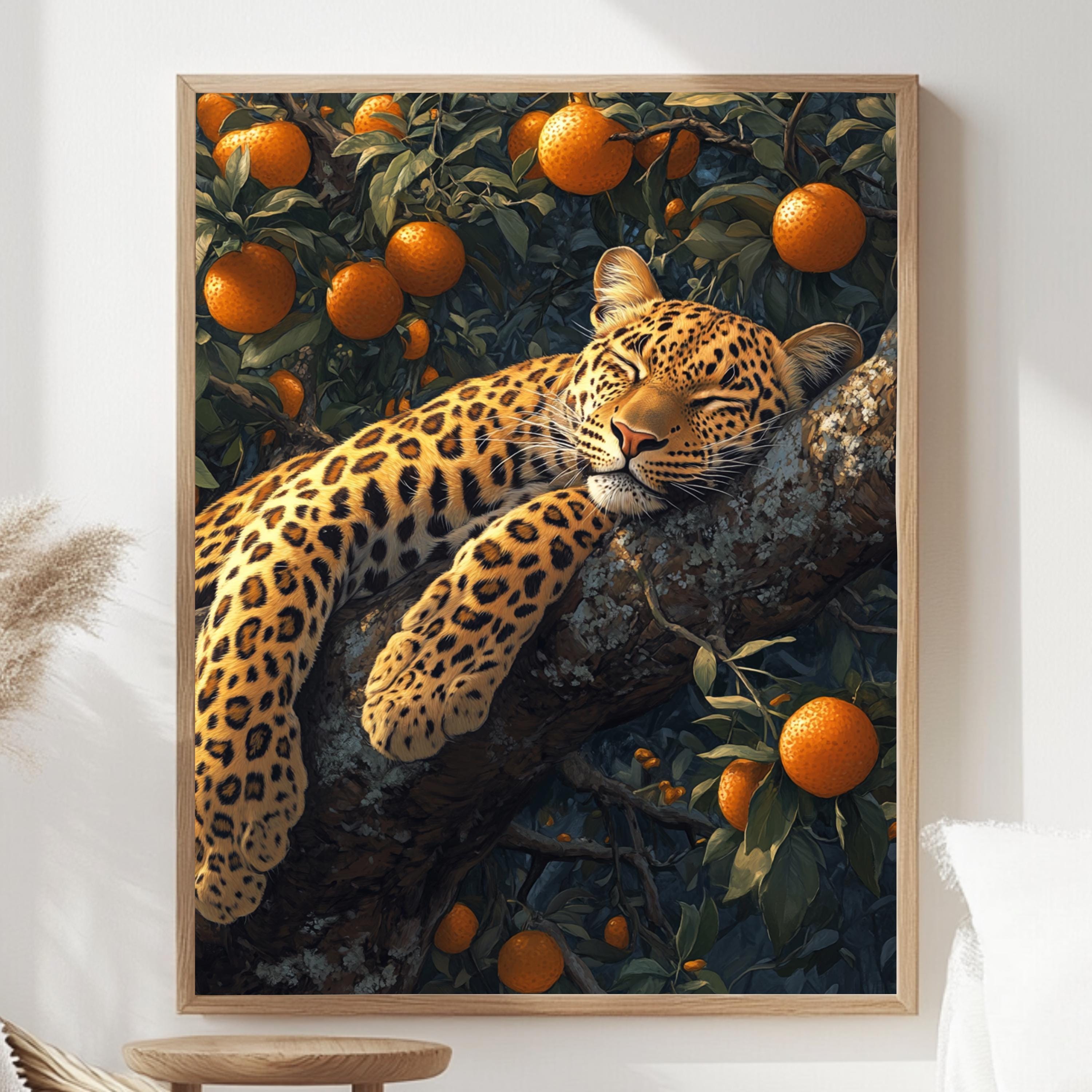 Leopard Wall Art, Botanical Jungle Wildlife Framed Canvas, Vintage Animal Home Decor, William Morris Style Artwork, Safari Lover Gift
